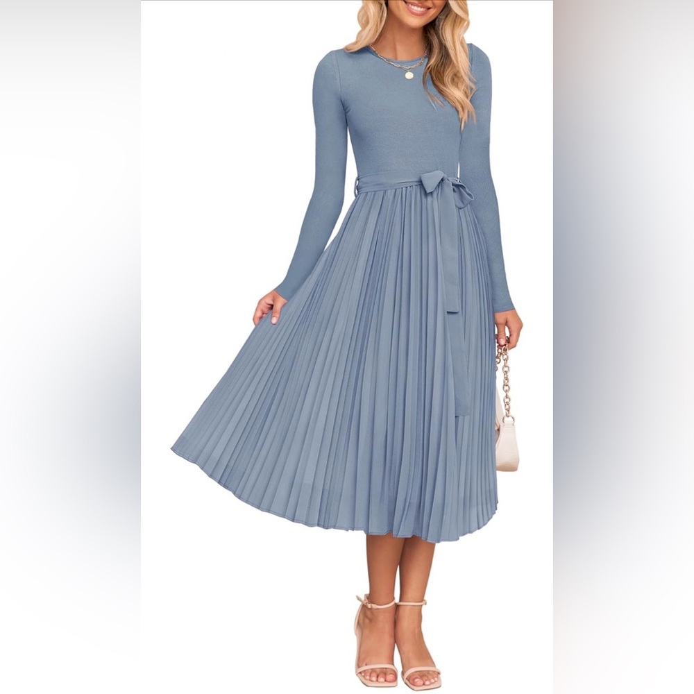 Elegant Blue Pleated Midi Skirt